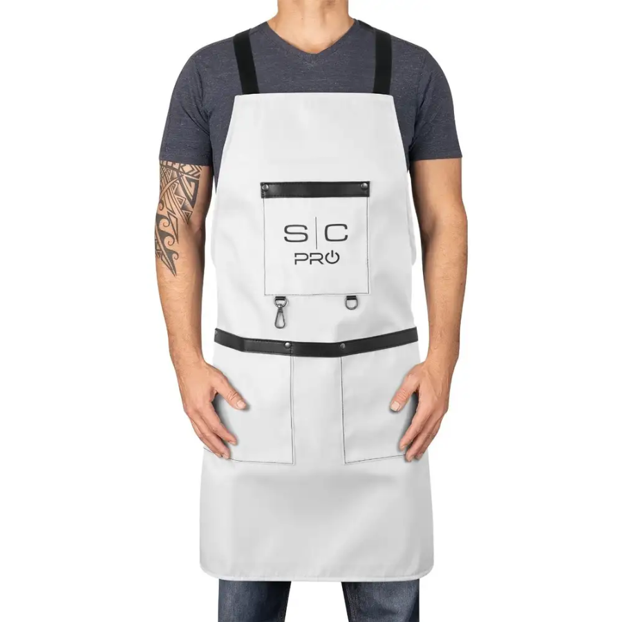 Stylecraft Studio Water-Repellent Barber/Salon Apron with Adjustable Straps | White | SC339W