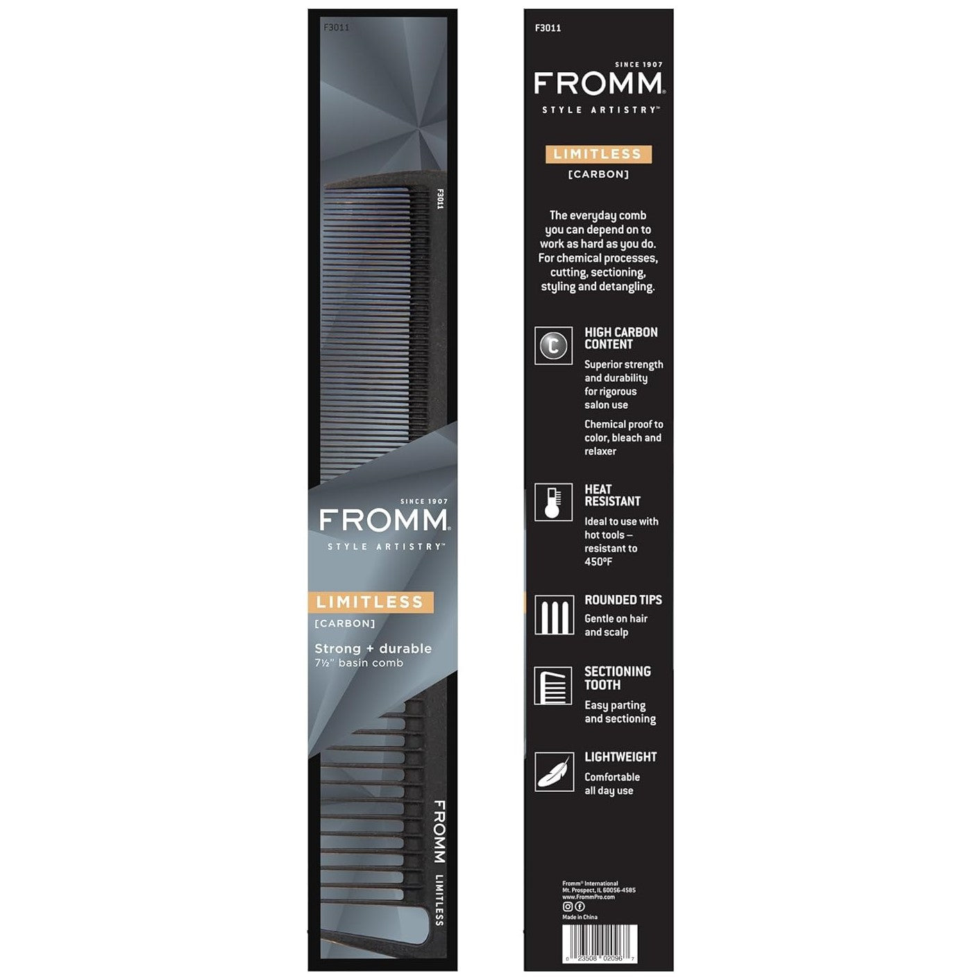 Fromm Limitless Carbon Basin Comb 7.5&quot; | F3011